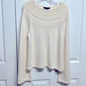 Apostrophe Cream Beaded Cotton Boat Neck Wide Long Drop Sleeve Sweater Size L